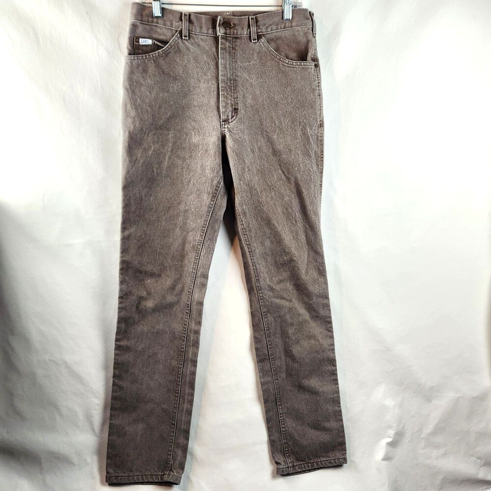 Vintage Lee Mens Jeans 31x33 Brown Denim Pants Straight Leg Western Casual
